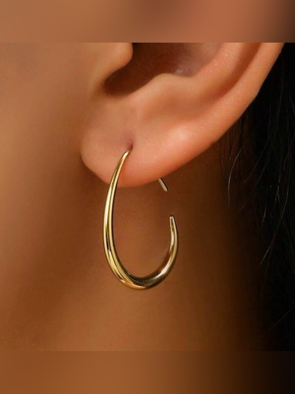 Golden Ellipse Hoop Earrings For Women